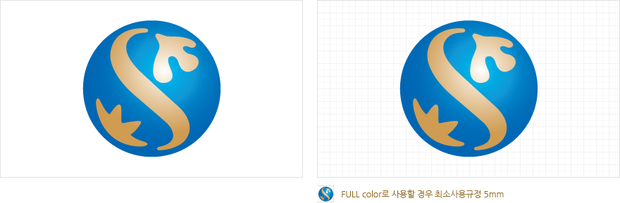 심볼마크 그리드 시스템 이미지로 FULL color로 사용할 경우 최소사용규정 5mm라는 것을 나타내고 있습니다.